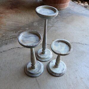 Set of 3 Solid Wood Candle Holders Vintage Rustic Primitive Cottagecore
